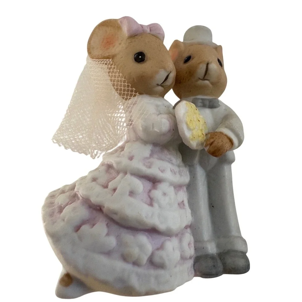 Vintage‎ Miniature Mouse Wedding Party Figurines Fairy Garden Bride Groom 6pcHip